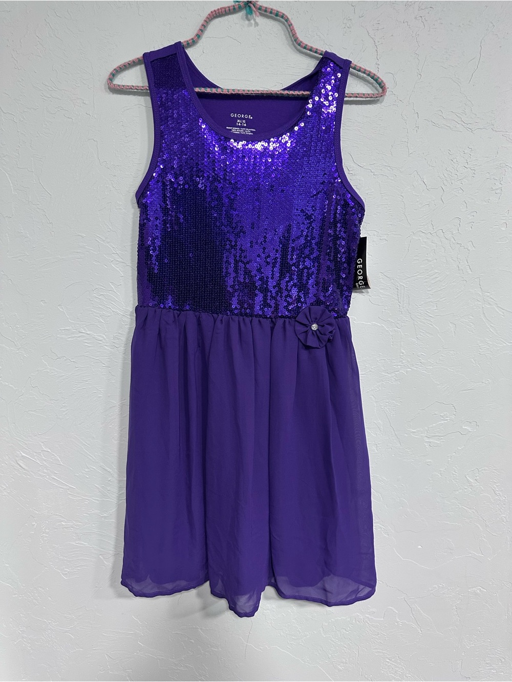 George Girls Purple Sequin Chiffon Party Dress